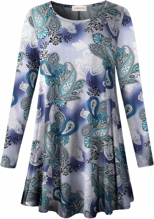 plus Size Tunic Tops Long Sleeve Shirts for Women Swing Flowy Loose Fit Clothes for Leggings