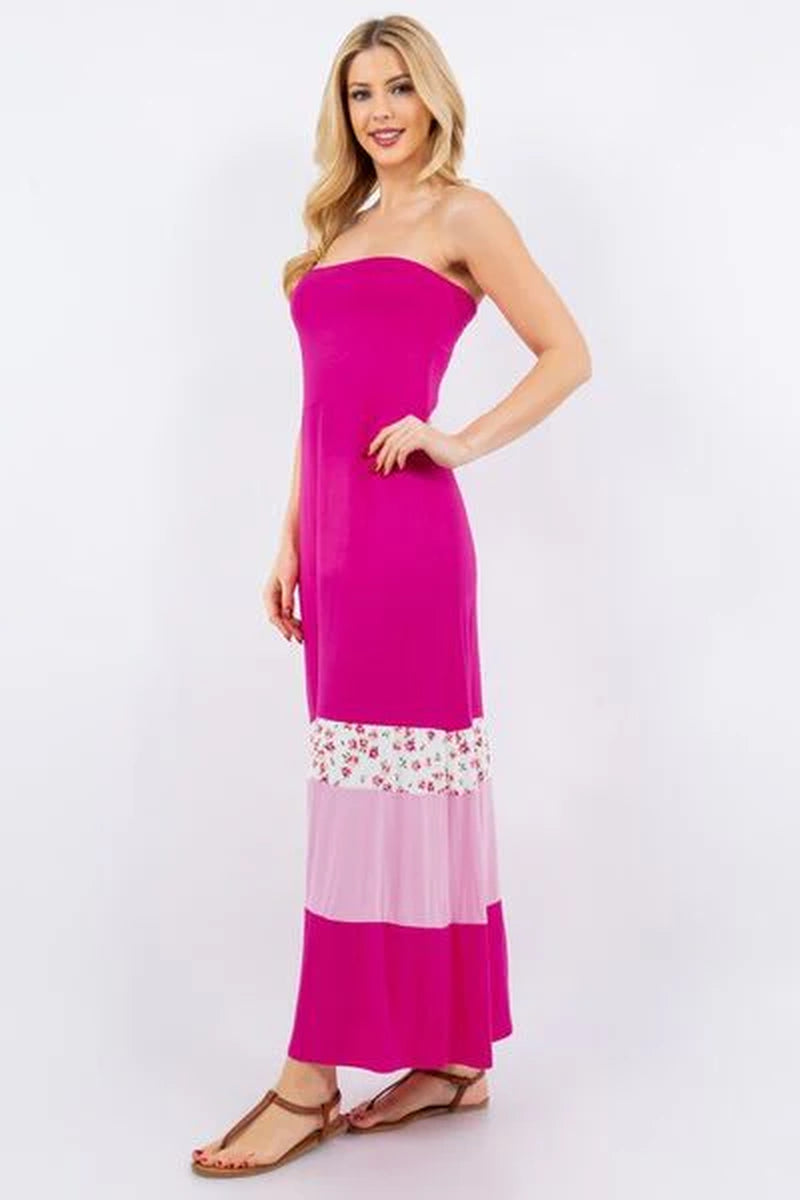 Celeste Full Size Color Block Tube Maxi Dress plus Size