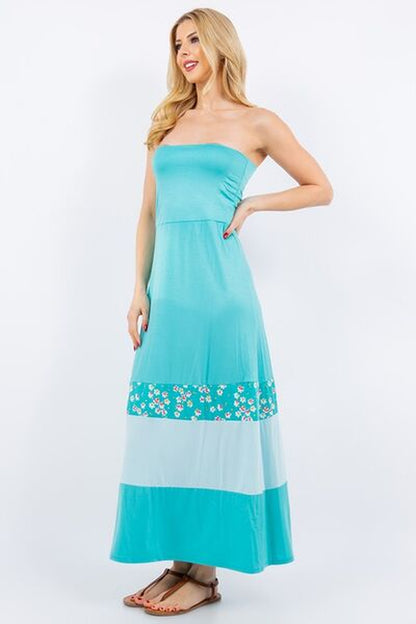 Celeste Full Size Color Block Tube Maxi Dress plus Size