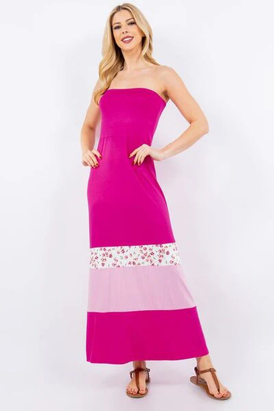 Celeste Full Size Color Block Tube Maxi Dress plus Size